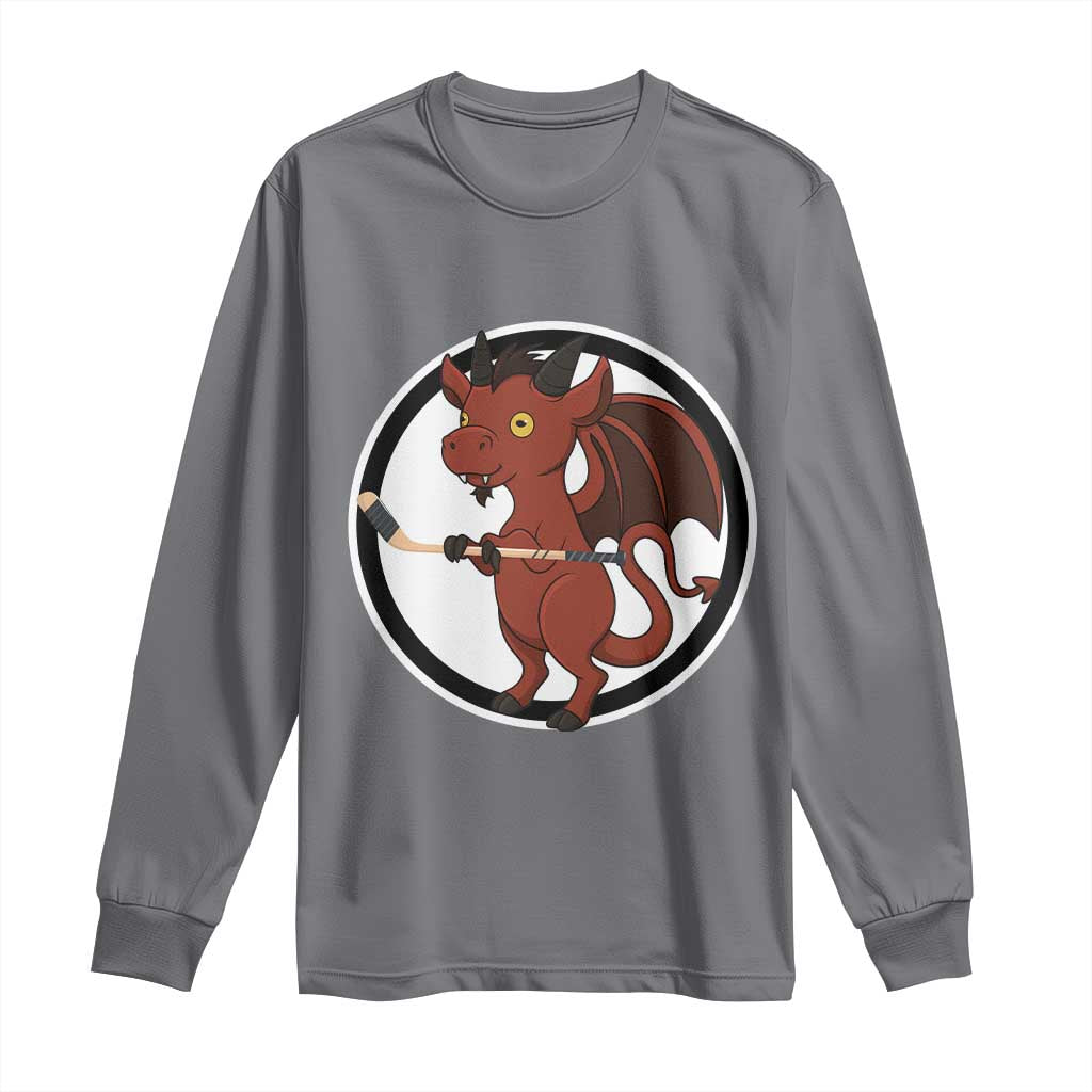 Funny Cryptid Sports Gift Long Sleeve Shirt Jersey Devil Playing Ice Hockey - Wonder Print Shop