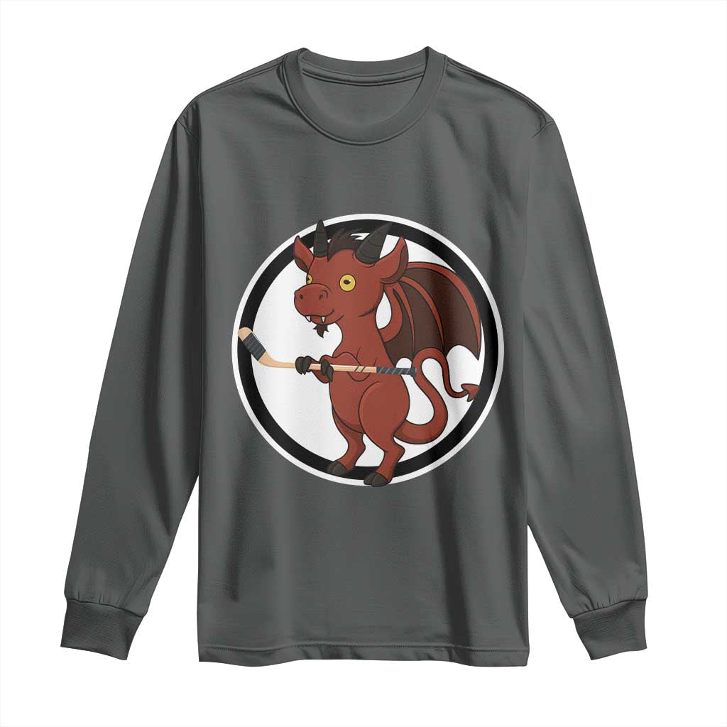 Funny Cryptid Sports Gift Long Sleeve Shirt Jersey Devil Playing Ice Hockey - Wonder Print Shop
