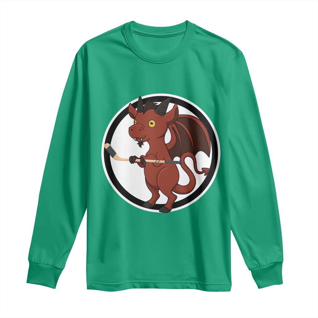 Funny Cryptid Sports Gift Long Sleeve Shirt Jersey Devil Playing Ice Hockey - Wonder Print Shop