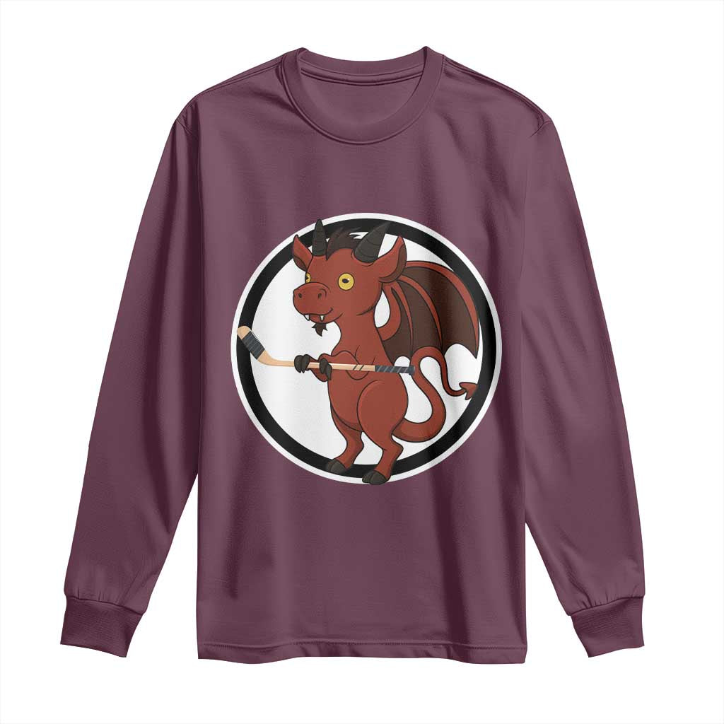 Funny Cryptid Sports Gift Long Sleeve Shirt Jersey Devil Playing Ice Hockey - Wonder Print Shop