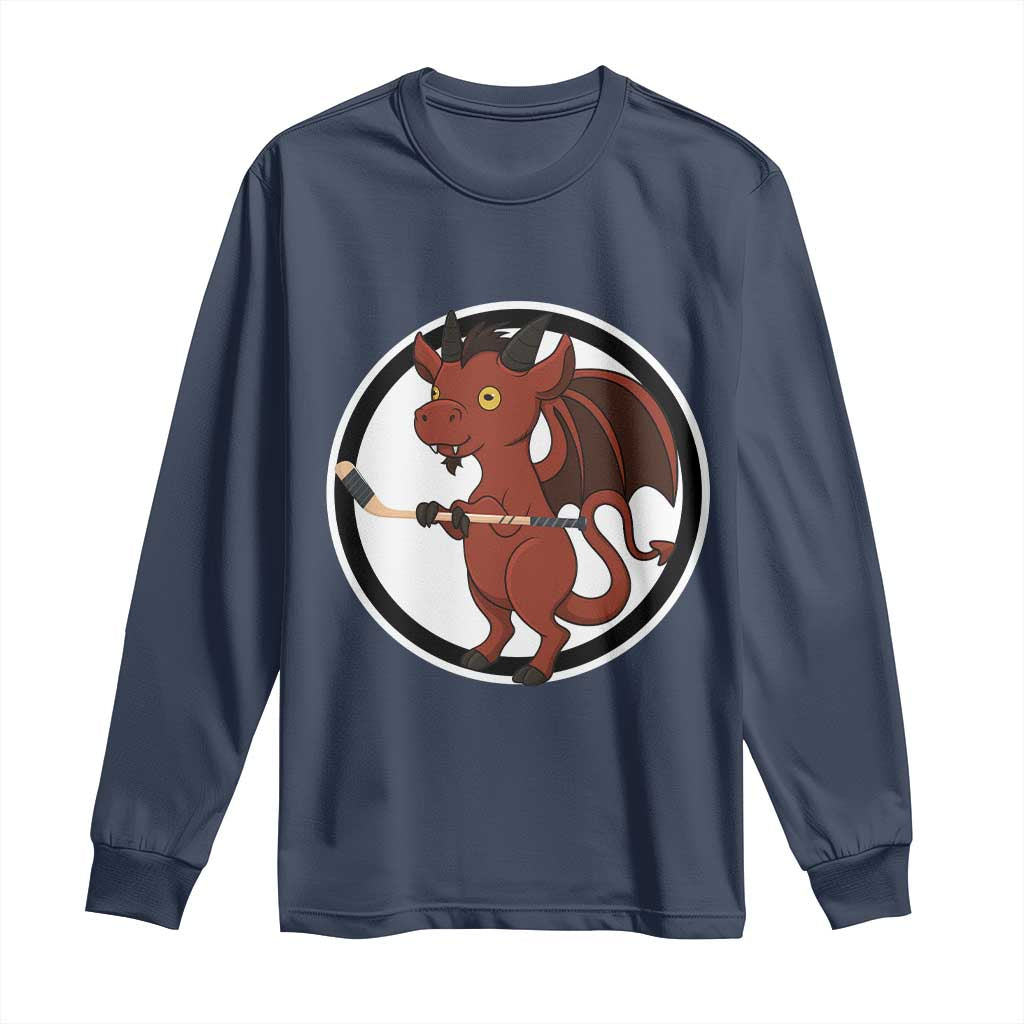 Funny Cryptid Sports Gift Long Sleeve Shirt Jersey Devil Playing Ice Hockey - Wonder Print Shop
