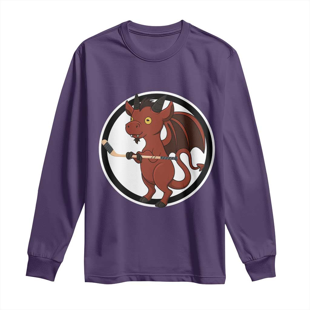 Funny Cryptid Sports Gift Long Sleeve Shirt Jersey Devil Playing Ice Hockey - Wonder Print Shop