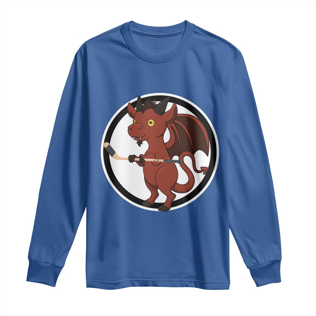 Funny Cryptid Sports Gift Long Sleeve Shirt Jersey Devil Playing Ice Hockey - Wonder Print Shop