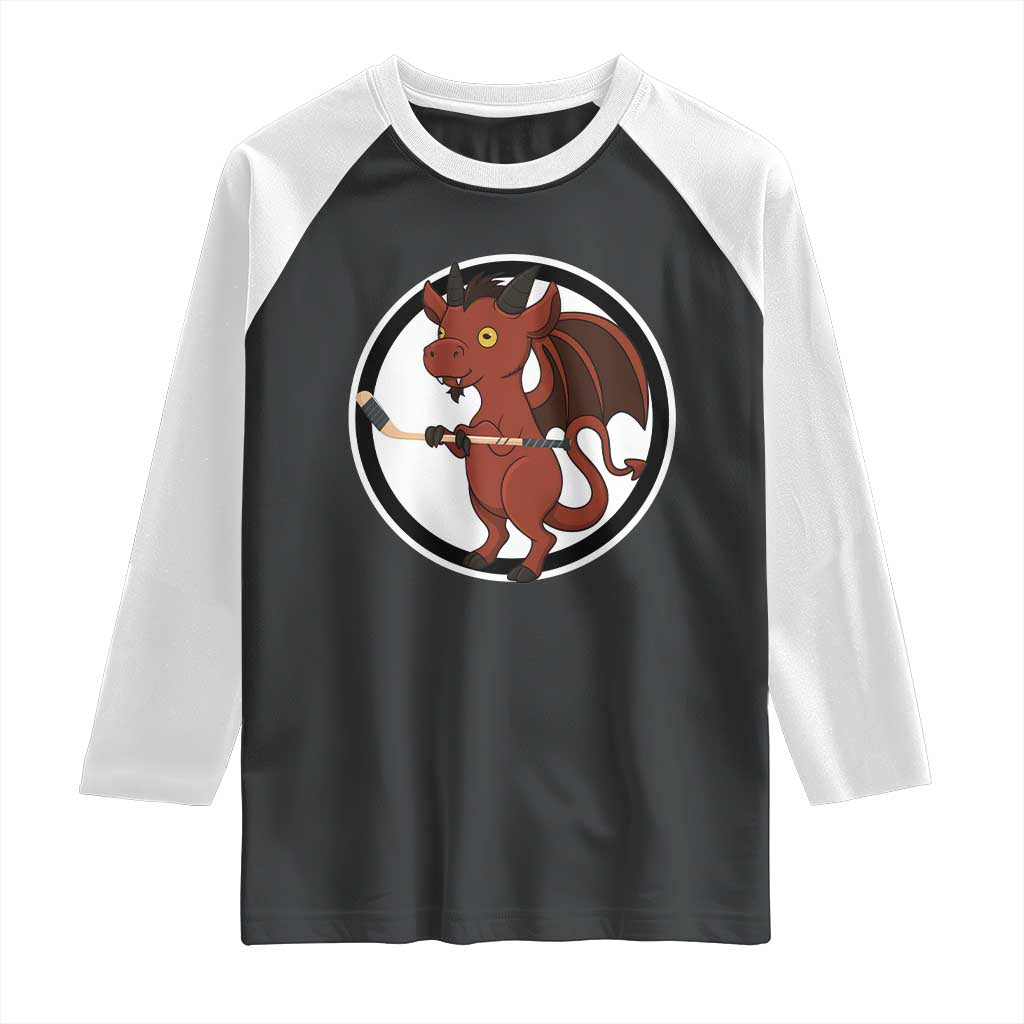 Funny Cryptid Sports Gift Raglan Shirt Jersey Devil Playing Ice Hockey - Wonder Print Shop