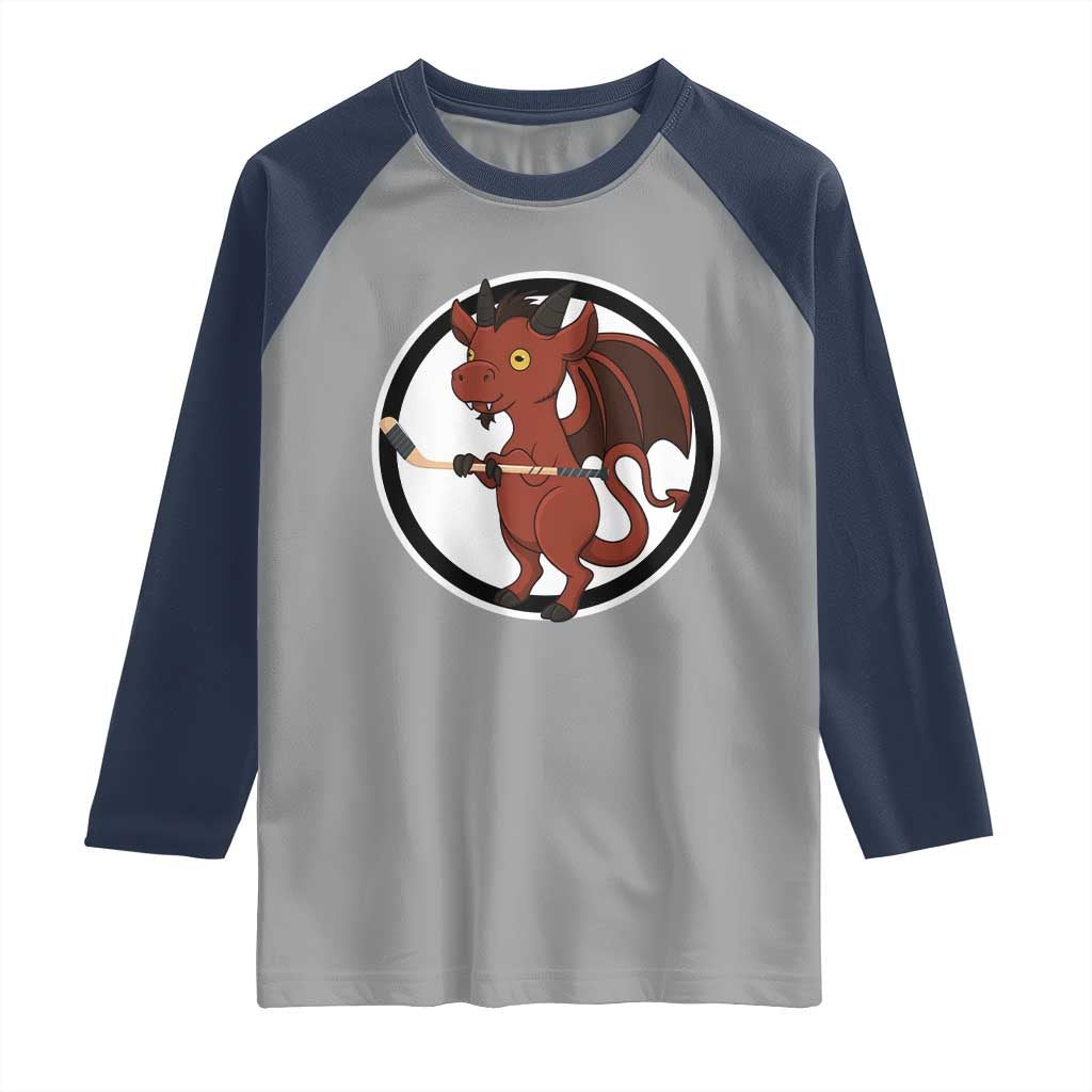 Funny Cryptid Sports Gift Raglan Shirt Jersey Devil Playing Ice Hockey - Wonder Print Shop