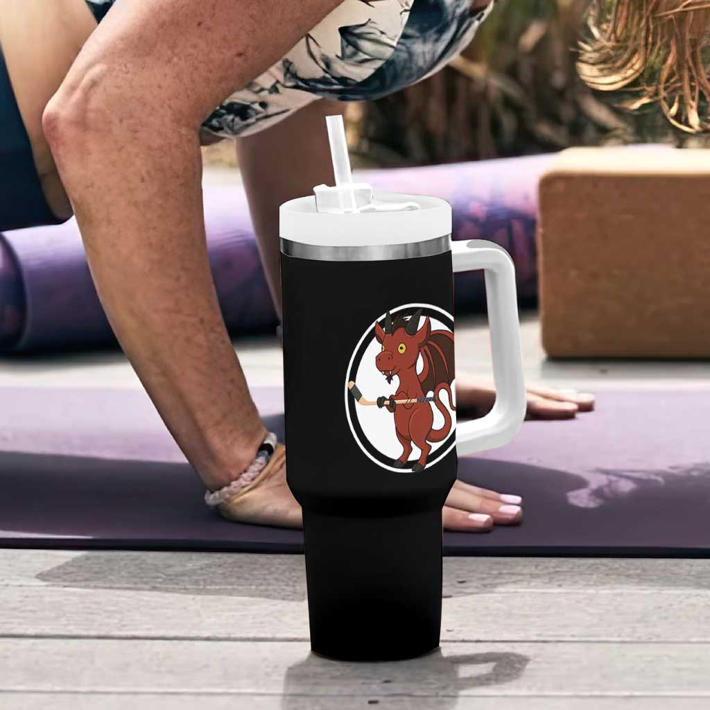 Funny Cryptid Sports Gift Tumbler With Handle Jersey Devil Playing Ice Hockey - Wonder Print Shop