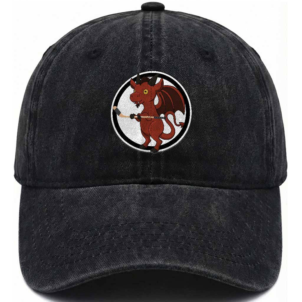 Funny Cryptid Sports Gift Washed Cotton Baseball Cap Jersey Devil Playing Ice Hockey