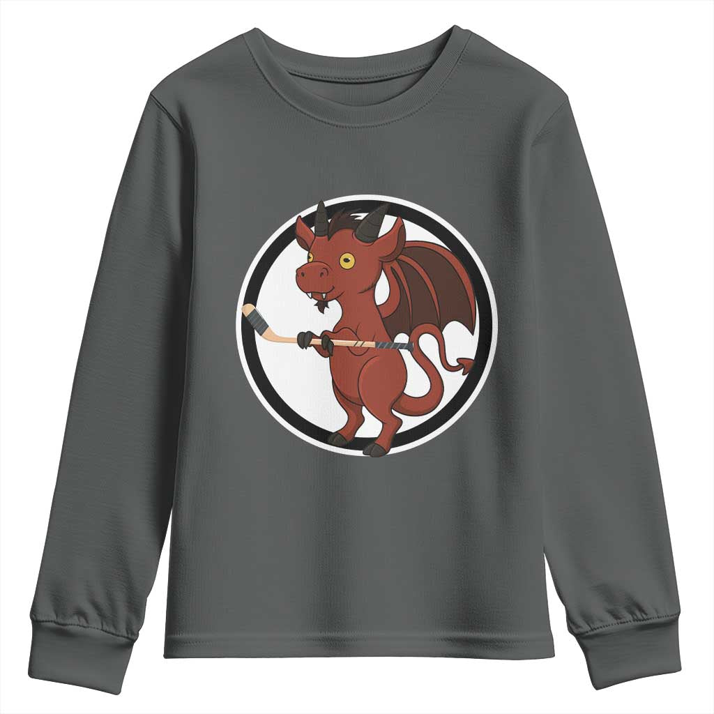 Funny Cryptid Sports Gift Youth Sweatshirt Jersey Devil Playing Ice Hockey - Wonder Print Shop