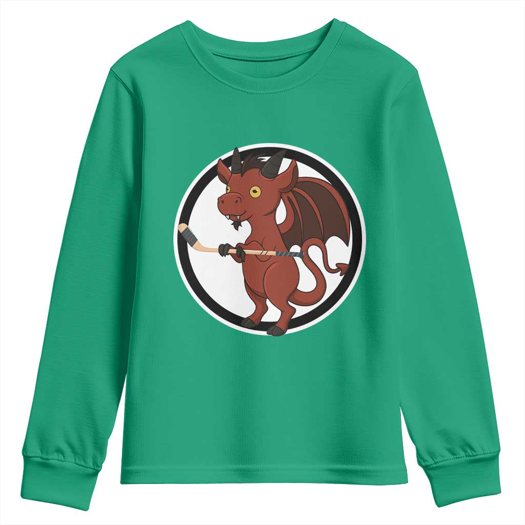 Funny Cryptid Sports Gift Youth Sweatshirt Jersey Devil Playing Ice Hockey - Wonder Print Shop