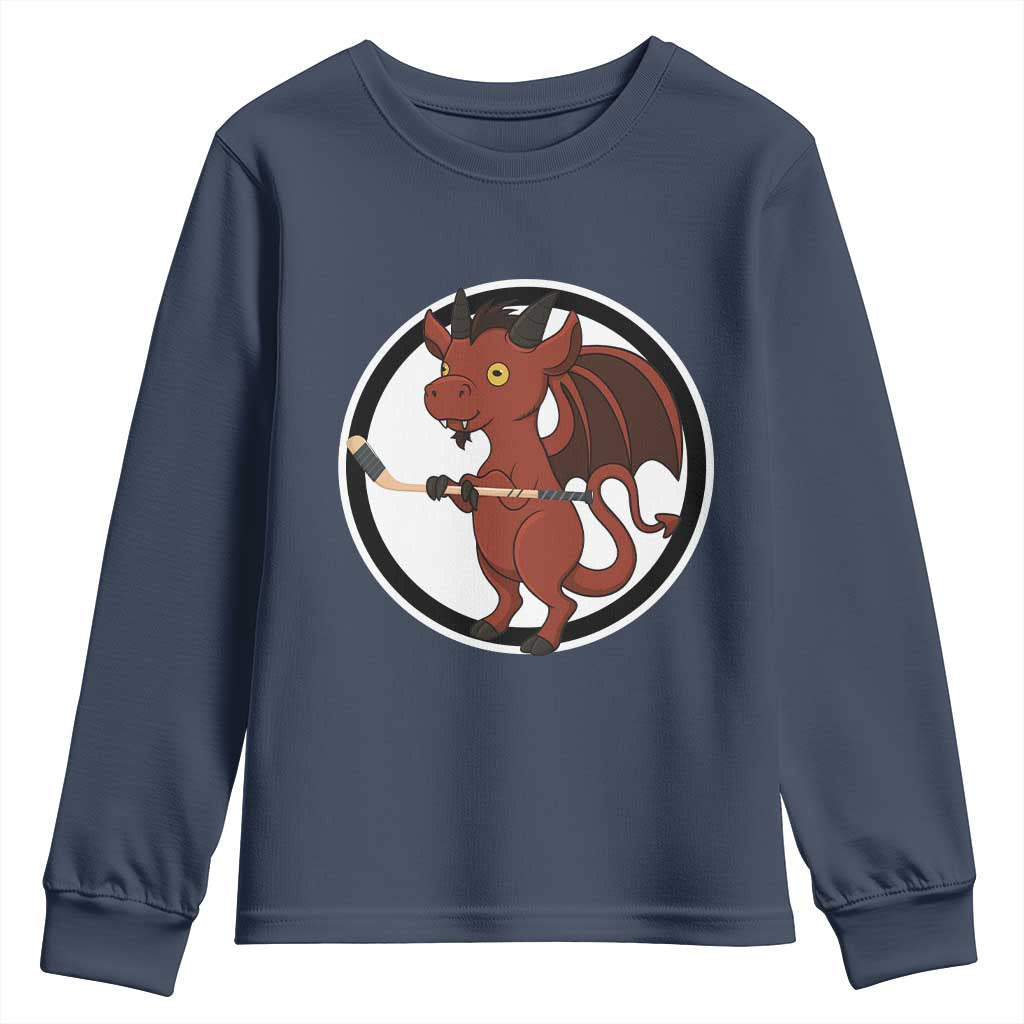 Funny Cryptid Sports Gift Youth Sweatshirt Jersey Devil Playing Ice Hockey - Wonder Print Shop