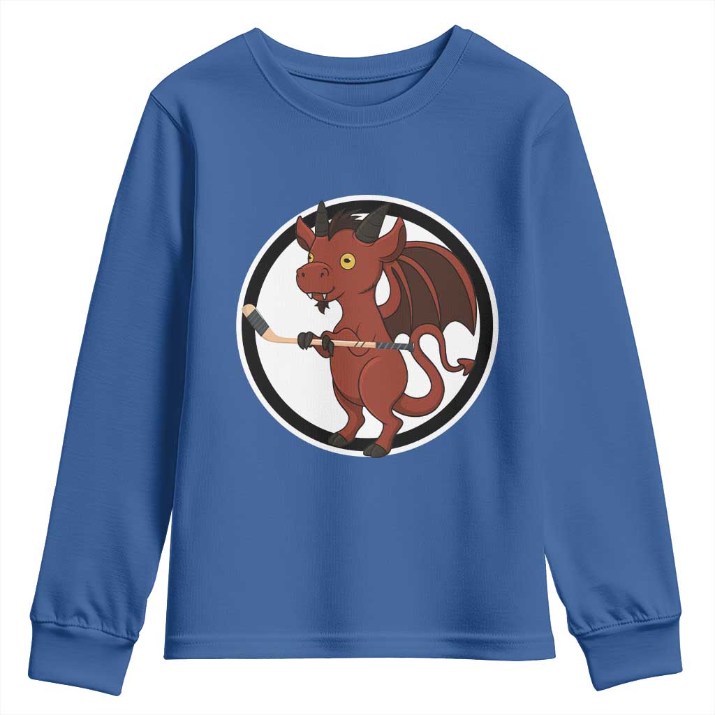 Funny Cryptid Sports Gift Youth Sweatshirt Jersey Devil Playing Ice Hockey - Wonder Print Shop