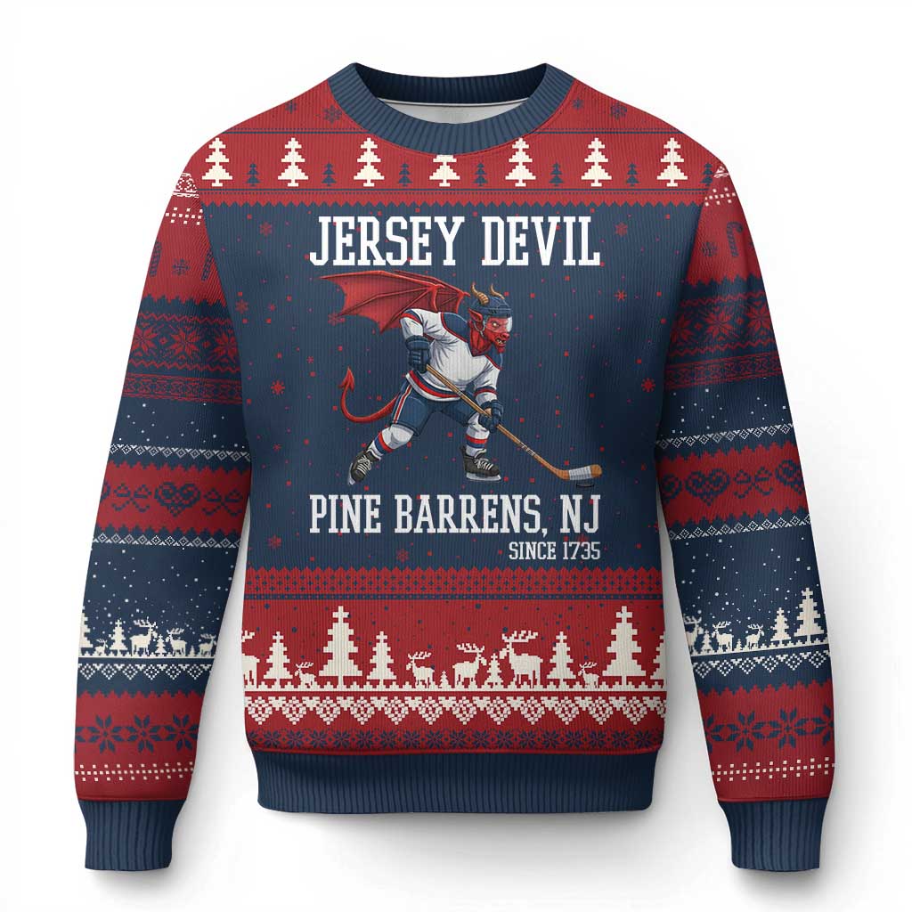 Pine Barrens New Jersey Devil Ugly Christmas Sweater Gothic Horror Ice Hockey Gift - Wonder Print Shop