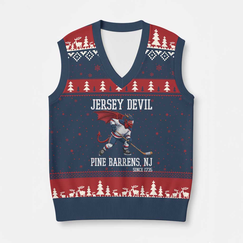 Pine Barrens New Jersey Devil V-Neck Knit Sweater Vest Gothic Horror Ice Hockey Gift - Wonder Print Shop