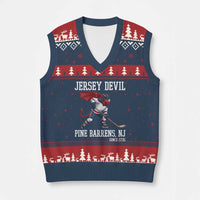 Pine Barrens New Jersey Devil V-Neck Knit Sweater Vest Gothic Horror Ice Hockey Gift - Wonder Print Shop