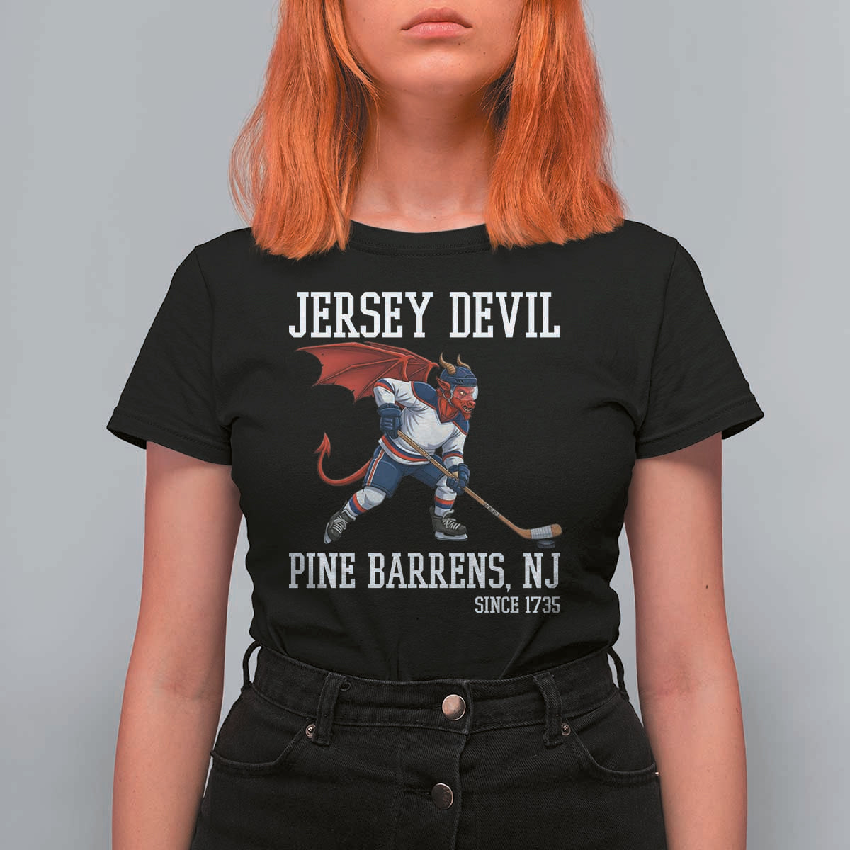 Pine Barrens New Jersey Devil T Shirt For Women Gothic Horror Ice Hockey Gift - Wonder Print Shop