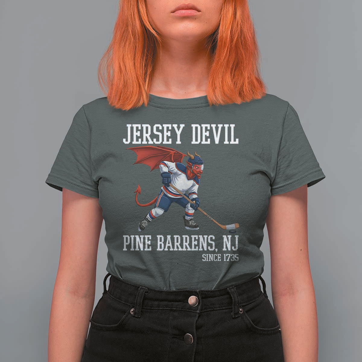 Pine Barrens New Jersey Devil T Shirt For Women Gothic Horror Ice Hockey Gift - Wonder Print Shop