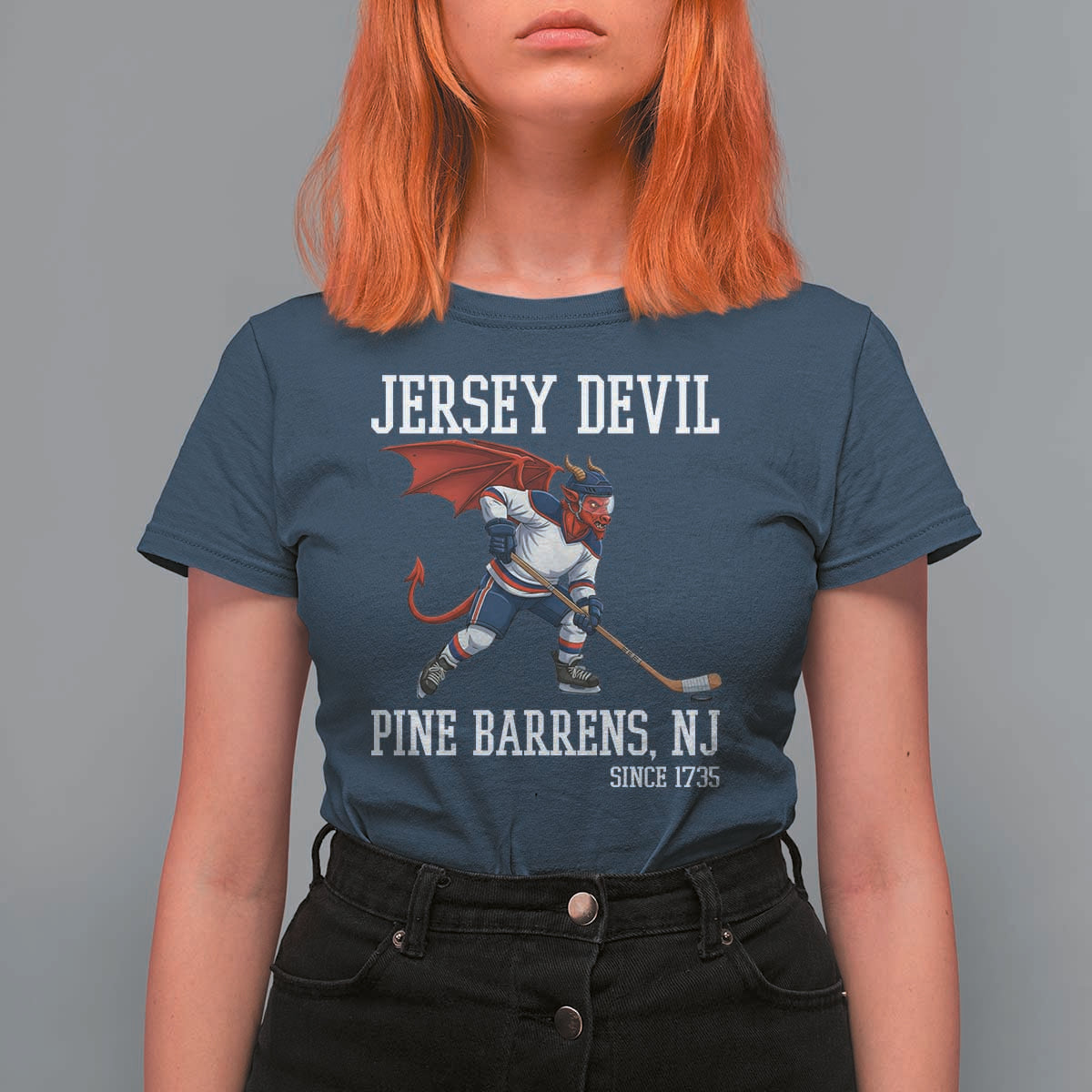 Pine Barrens New Jersey Devil T Shirt For Women Gothic Horror Ice Hockey Gift - Wonder Print Shop