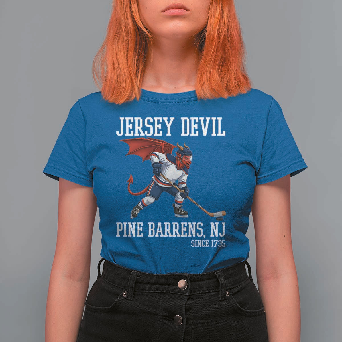 Pine Barrens New Jersey Devil T Shirt For Women Gothic Horror Ice Hockey Gift - Wonder Print Shop