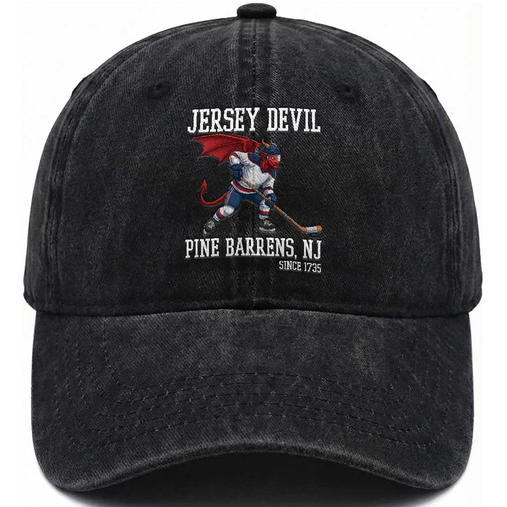 Pine Barrens New Jersey Devil Washed Cotton Baseball Cap Gothic Horror Ice Hockey Gift