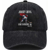 Pine Barrens New Jersey Devil Washed Cotton Baseball Cap Gothic Horror Ice Hockey Gift