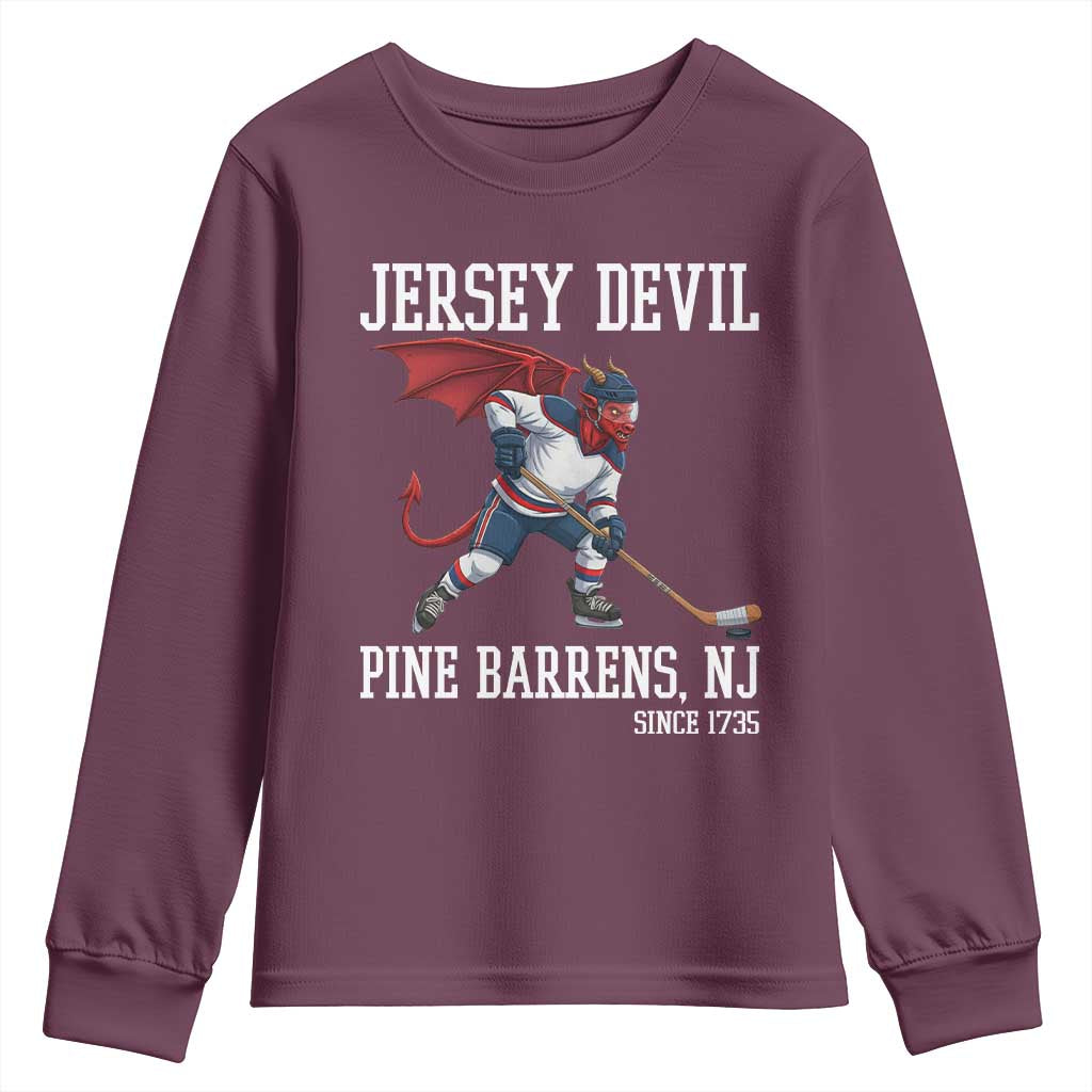 Pine Barrens New Jersey Devil Youth Sweatshirt Gothic Horror Ice Hockey Gift - Wonder Print Shop