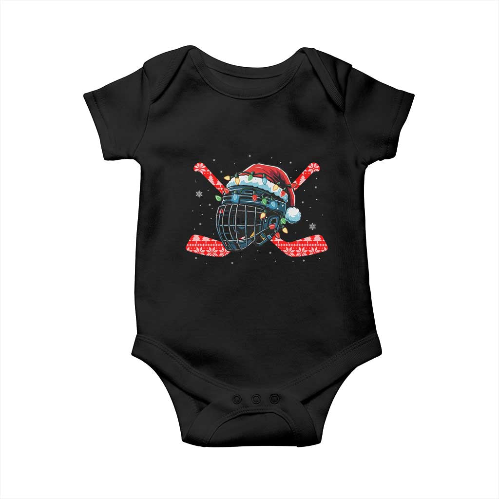 Christmas Ice Hockey Helmet Santa Baby Onesie Funny Xmas Gift - Wonder Print Shop
