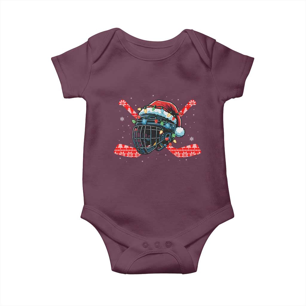 Christmas Ice Hockey Helmet Santa Baby Onesie Funny Xmas Gift - Wonder Print Shop