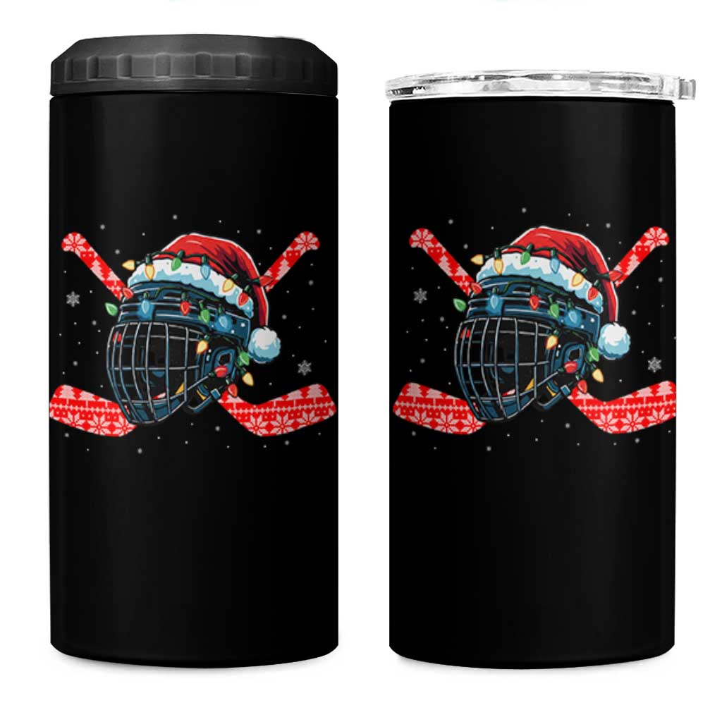 Christmas Ice Hockey Helmet Santa 4 in 1 Can Cooler Tumbler Funny Xmas Gift - Wonder Print Shop