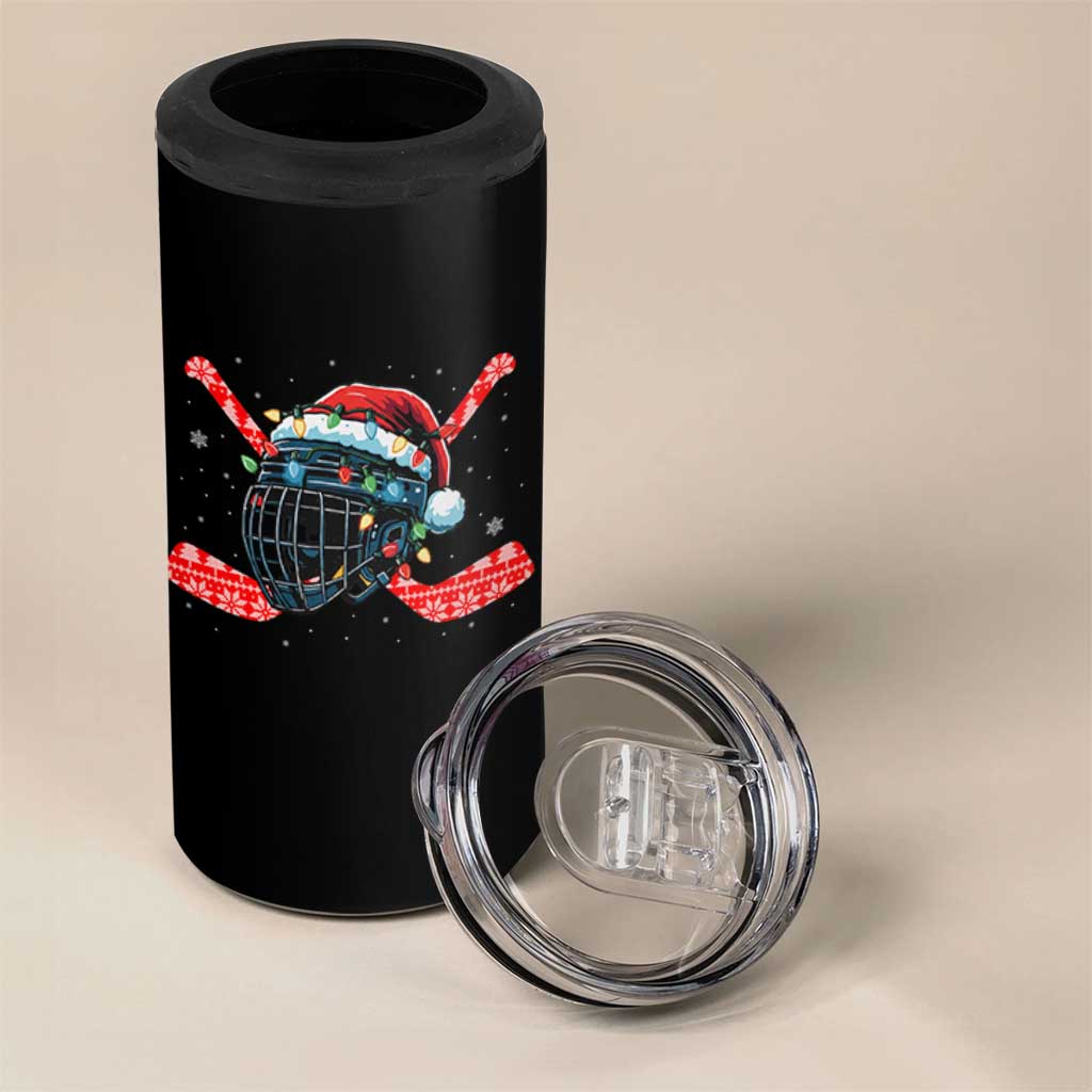 Christmas Ice Hockey Helmet Santa 4 in 1 Can Cooler Tumbler Funny Xmas Gift - Wonder Print Shop