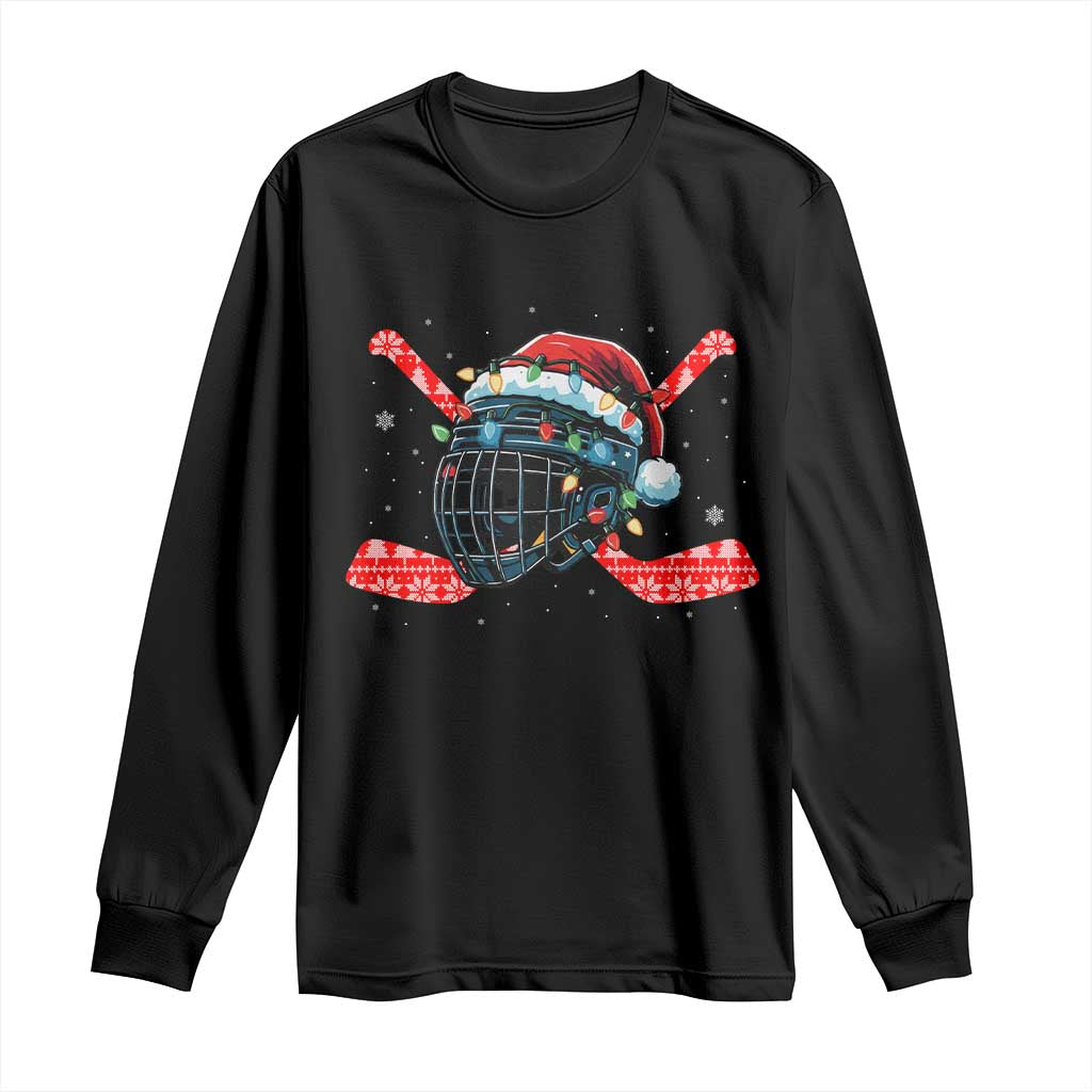 Christmas Ice Hockey Helmet Santa Long Sleeve Shirt Funny Xmas Gift - Wonder Print Shop