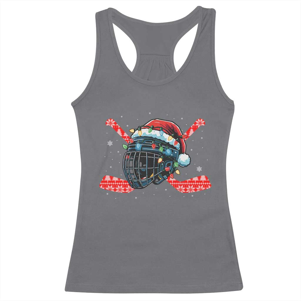 Christmas Ice Hockey Helmet Santa Racerback Tank Top Funny Xmas Gift - Wonder Print Shop