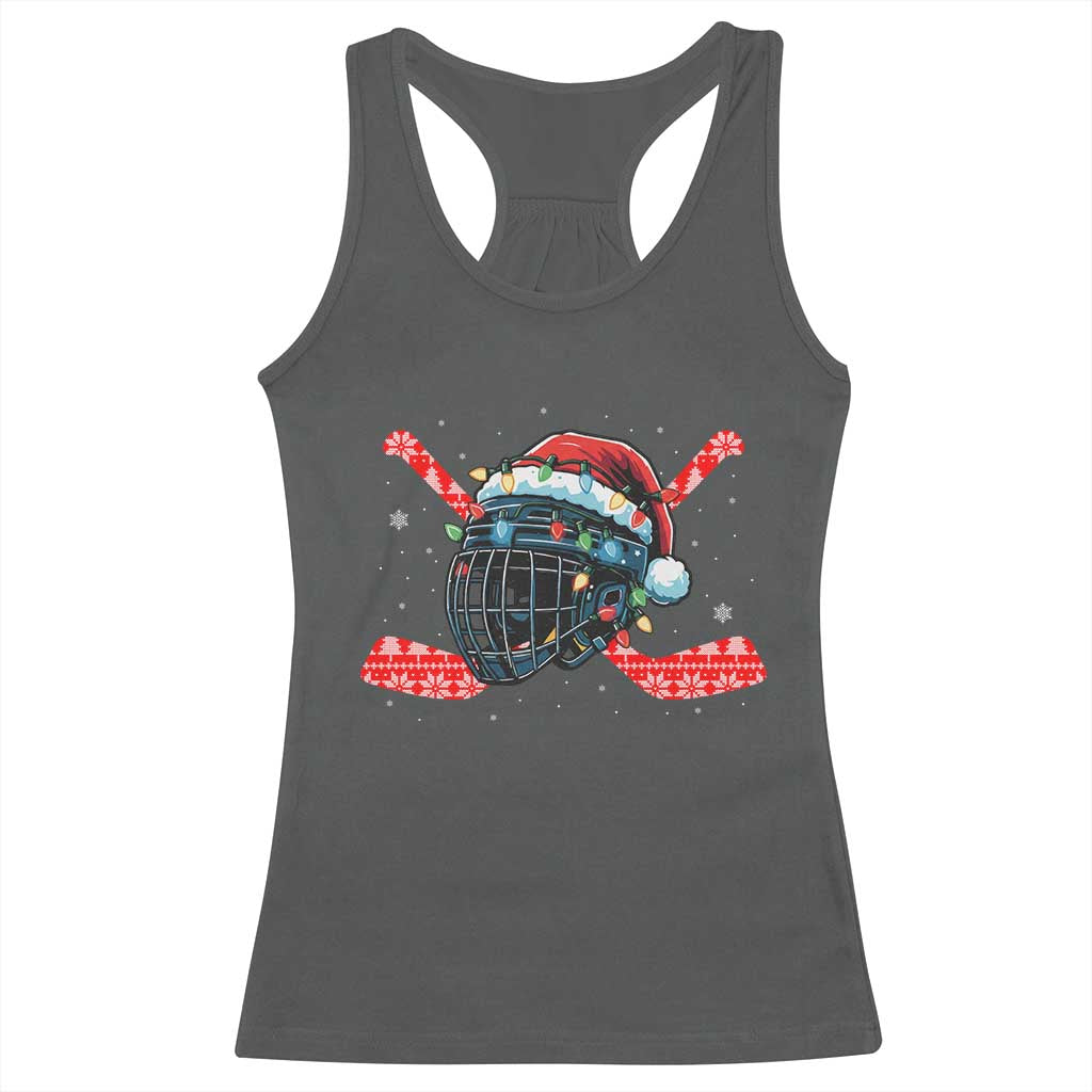 Christmas Ice Hockey Helmet Santa Racerback Tank Top Funny Xmas Gift - Wonder Print Shop