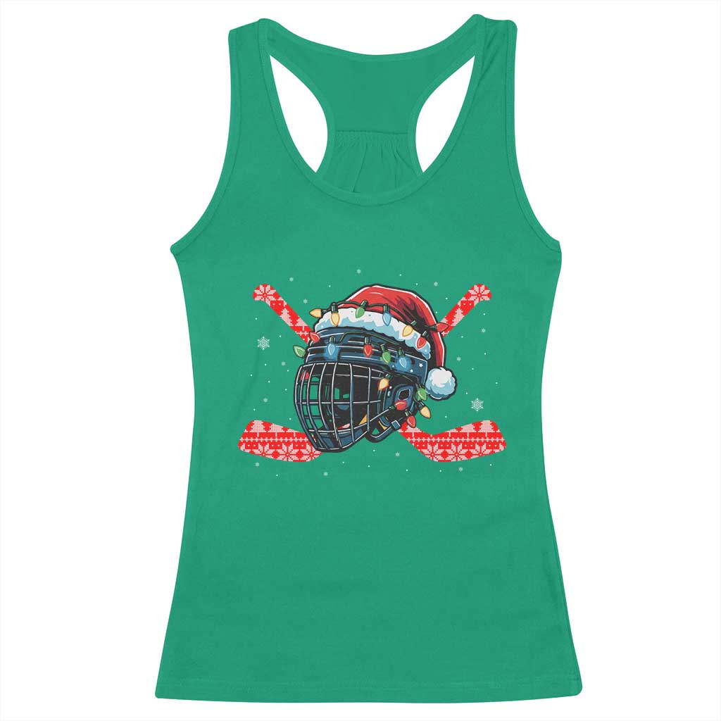 Christmas Ice Hockey Helmet Santa Racerback Tank Top Funny Xmas Gift - Wonder Print Shop