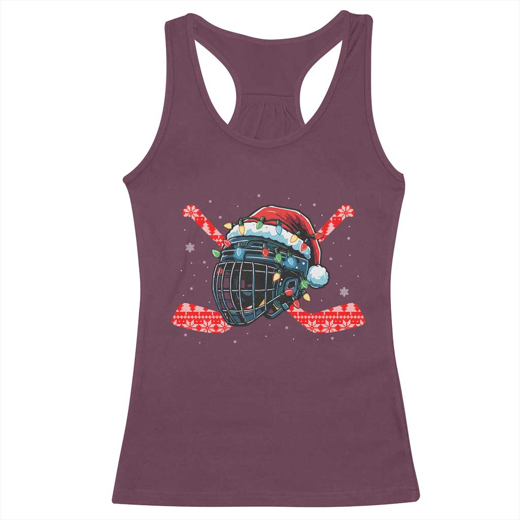 Christmas Ice Hockey Helmet Santa Racerback Tank Top Funny Xmas Gift - Wonder Print Shop