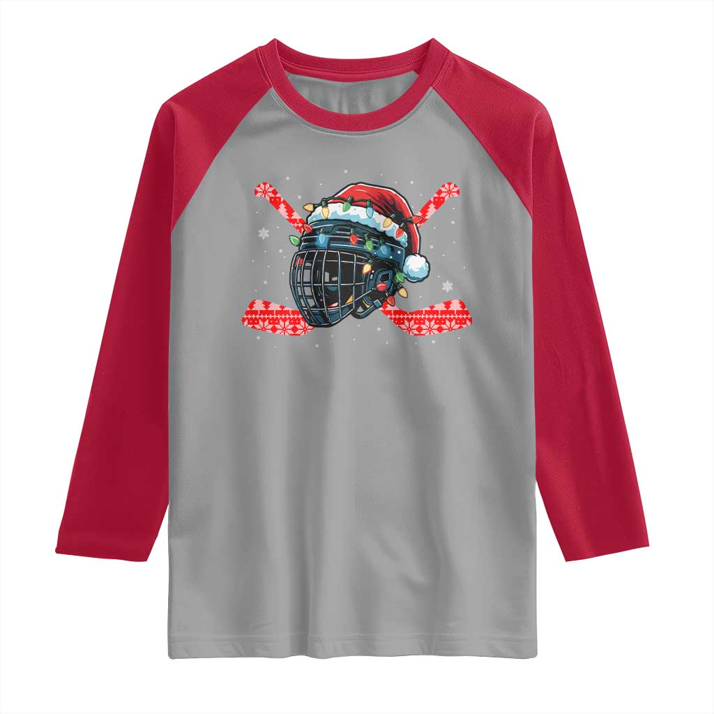Christmas Ice Hockey Helmet Santa Raglan Shirt Funny Xmas Gift - Wonder Print Shop