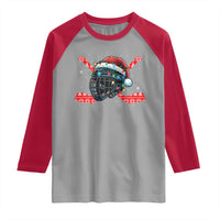 Christmas Ice Hockey Helmet Santa Raglan Shirt Funny Xmas Gift - Wonder Print Shop