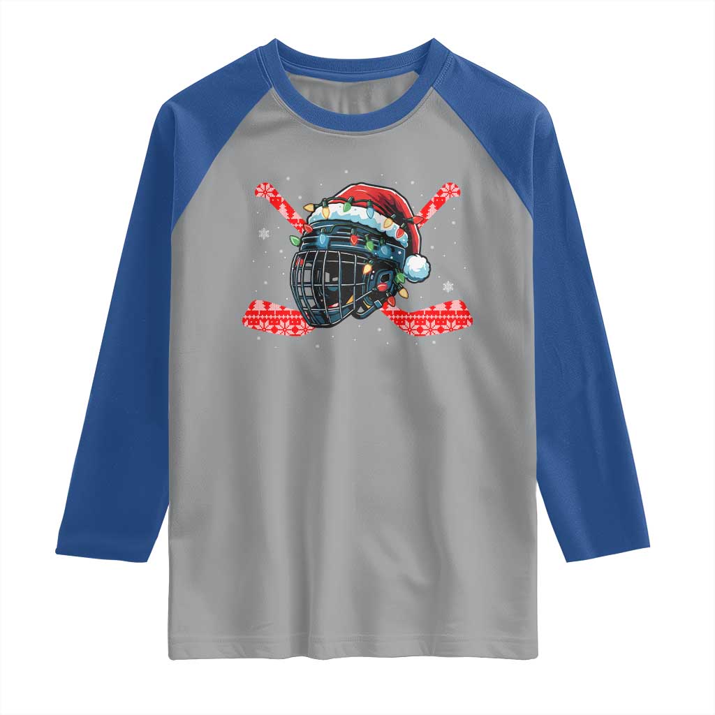 Christmas Ice Hockey Helmet Santa Raglan Shirt Funny Xmas Gift - Wonder Print Shop