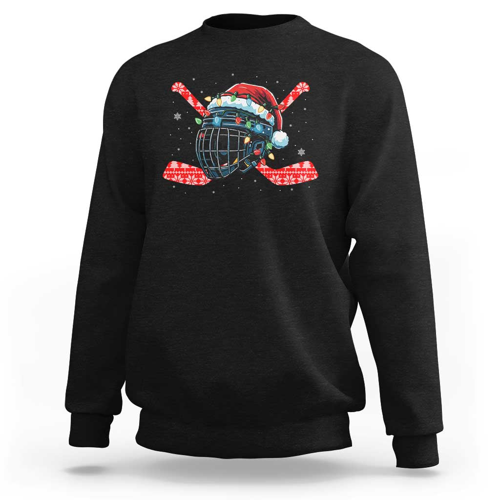 Christmas Ice Hockey Helmet Santa Sweatshirt Funny Xmas Gift - Wonder Print Shop