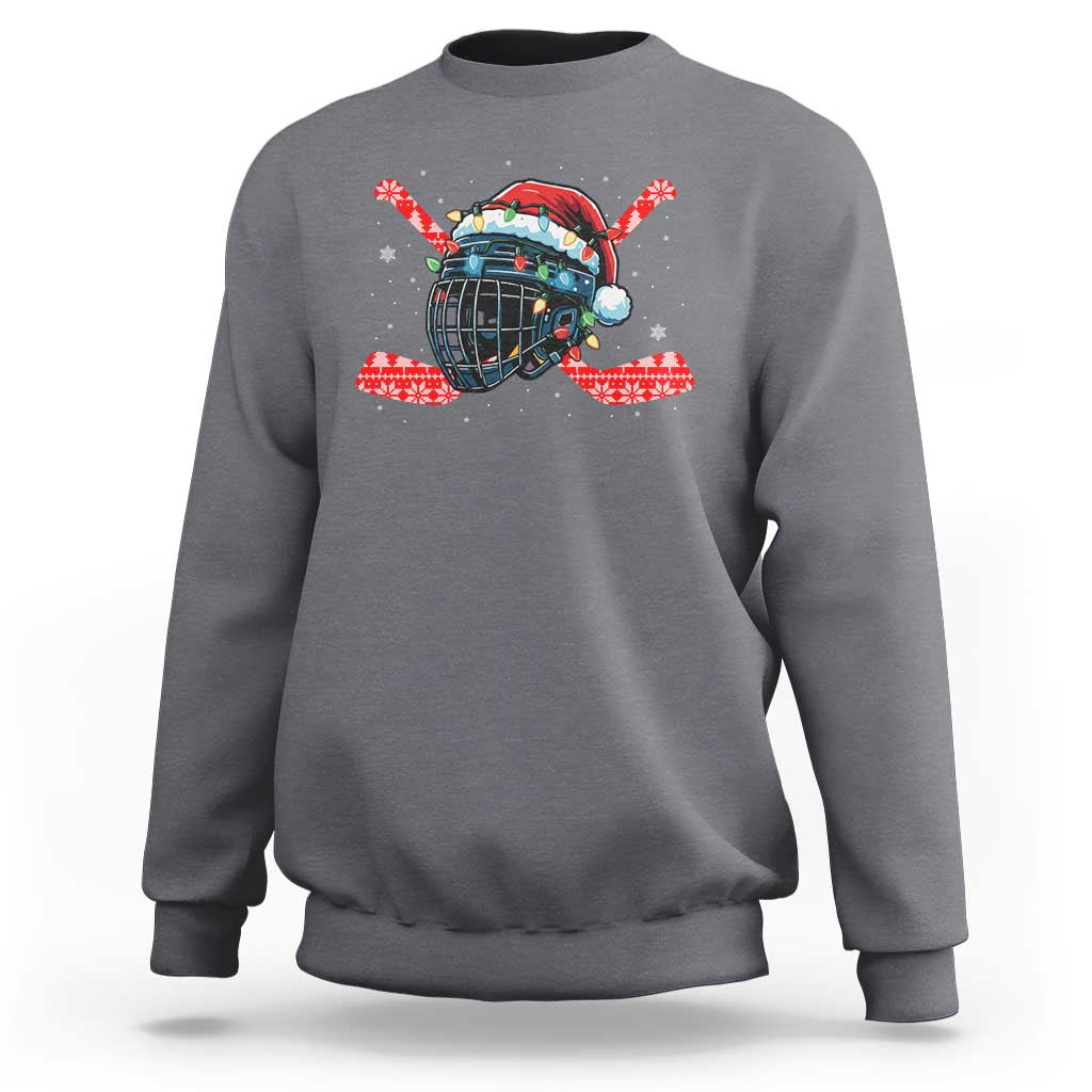 Christmas Ice Hockey Helmet Santa Sweatshirt Funny Xmas Gift - Wonder Print Shop