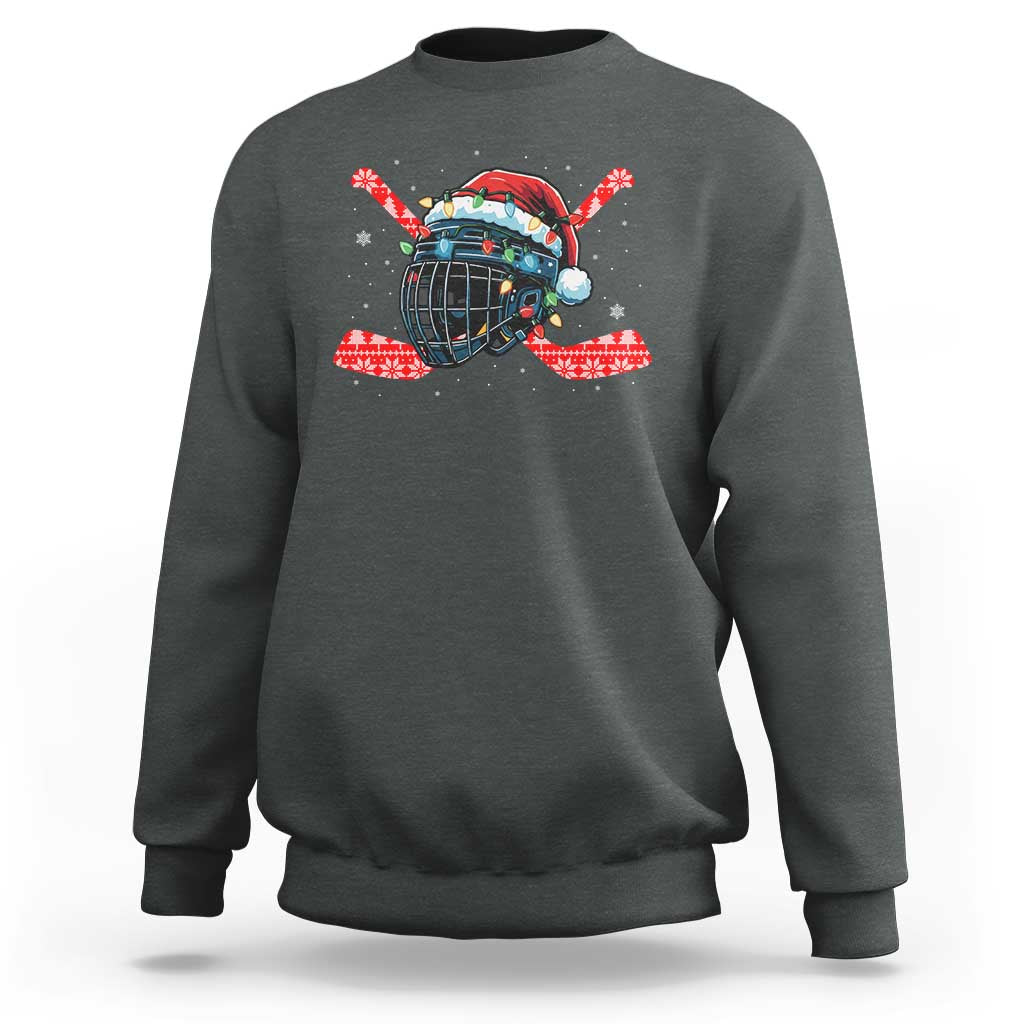 Christmas Ice Hockey Helmet Santa Sweatshirt Funny Xmas Gift - Wonder Print Shop