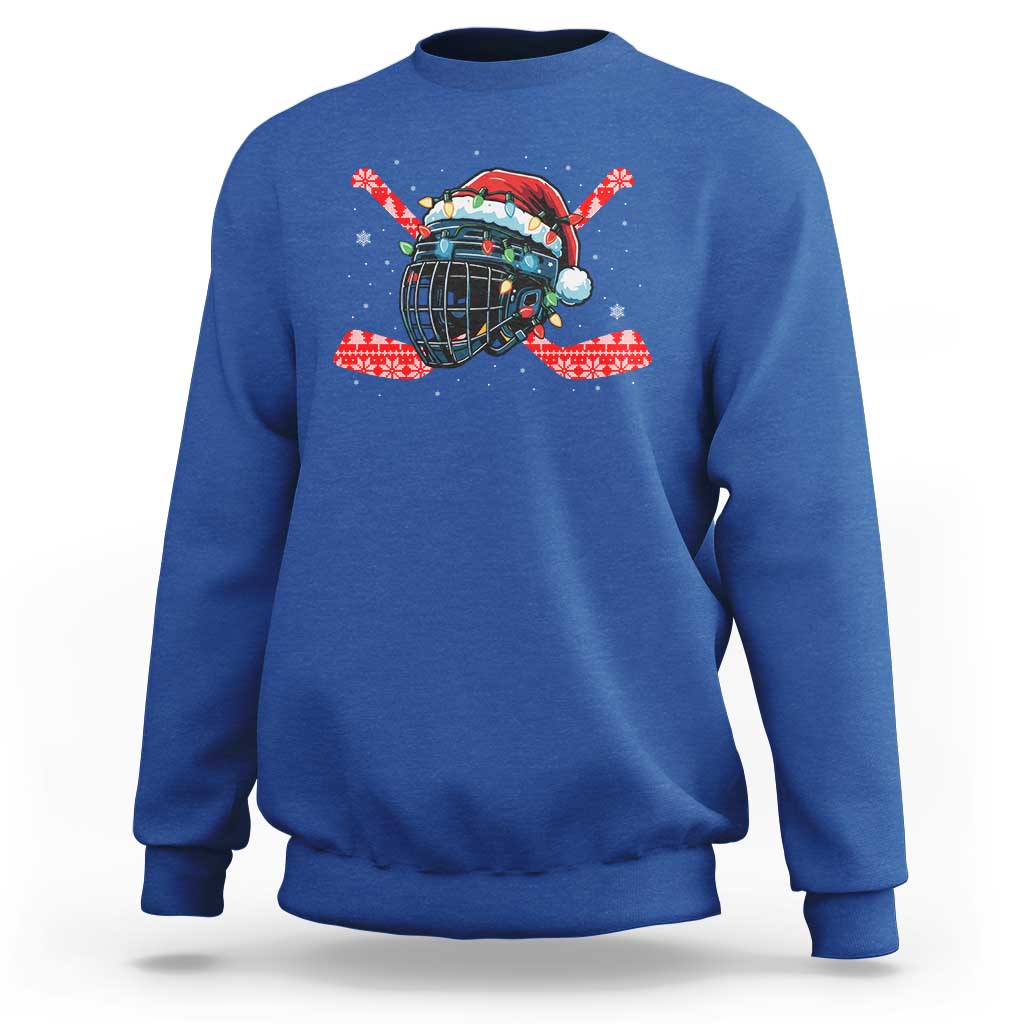 Christmas Ice Hockey Helmet Santa Sweatshirt Funny Xmas Gift - Wonder Print Shop