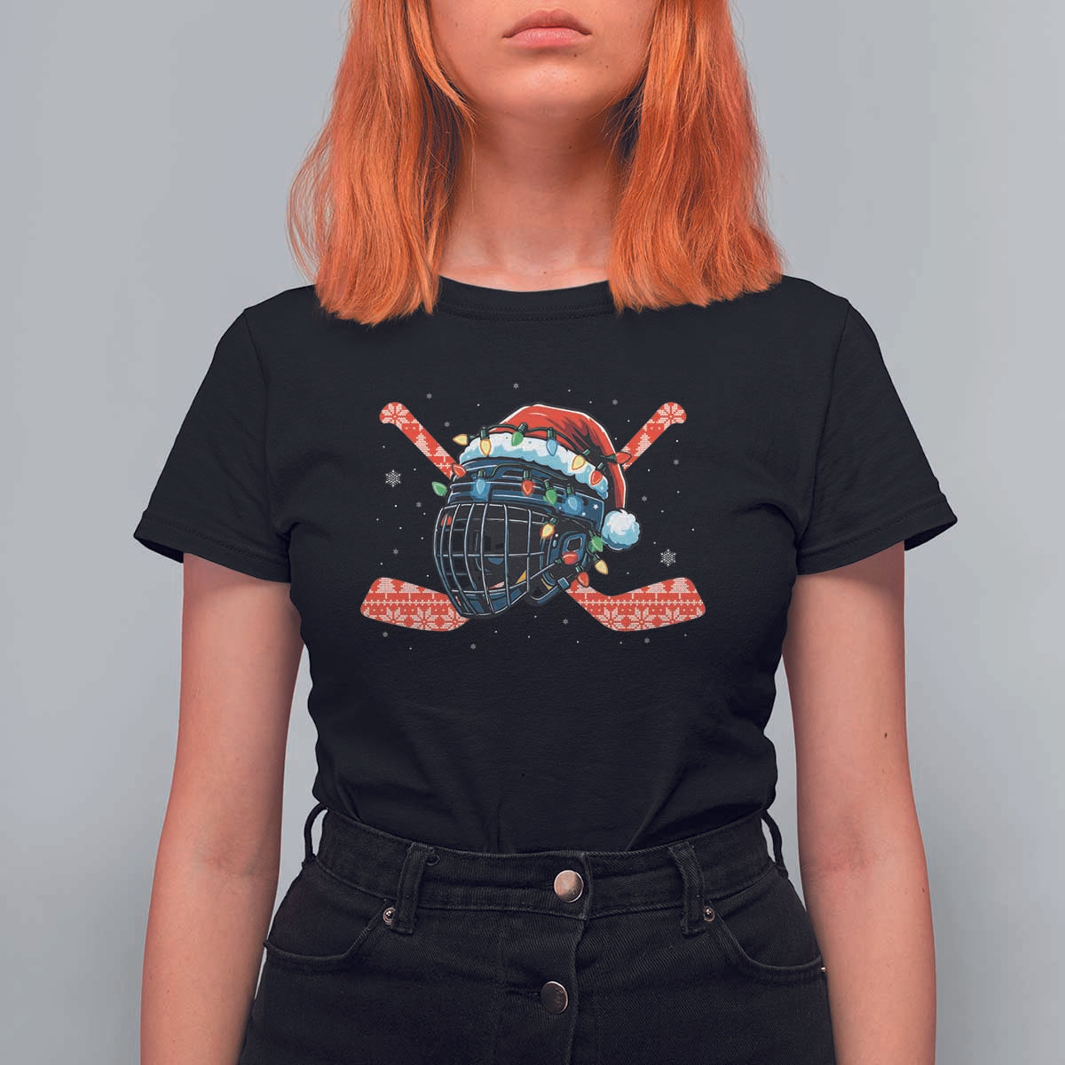 Christmas Ice Hockey Helmet Santa T Shirt For Women Funny Xmas Gift - Wonder Print Shop