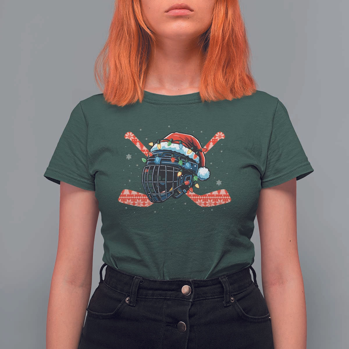Christmas Ice Hockey Helmet Santa T Shirt For Women Funny Xmas Gift - Wonder Print Shop