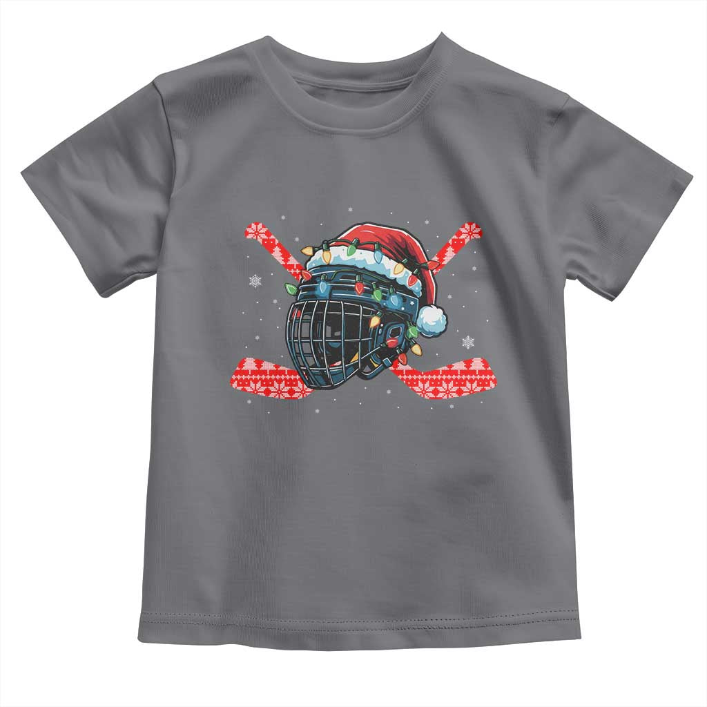 Christmas Ice Hockey Helmet Santa Toddler T Shirt Funny Xmas Gift - Wonder Print Shop