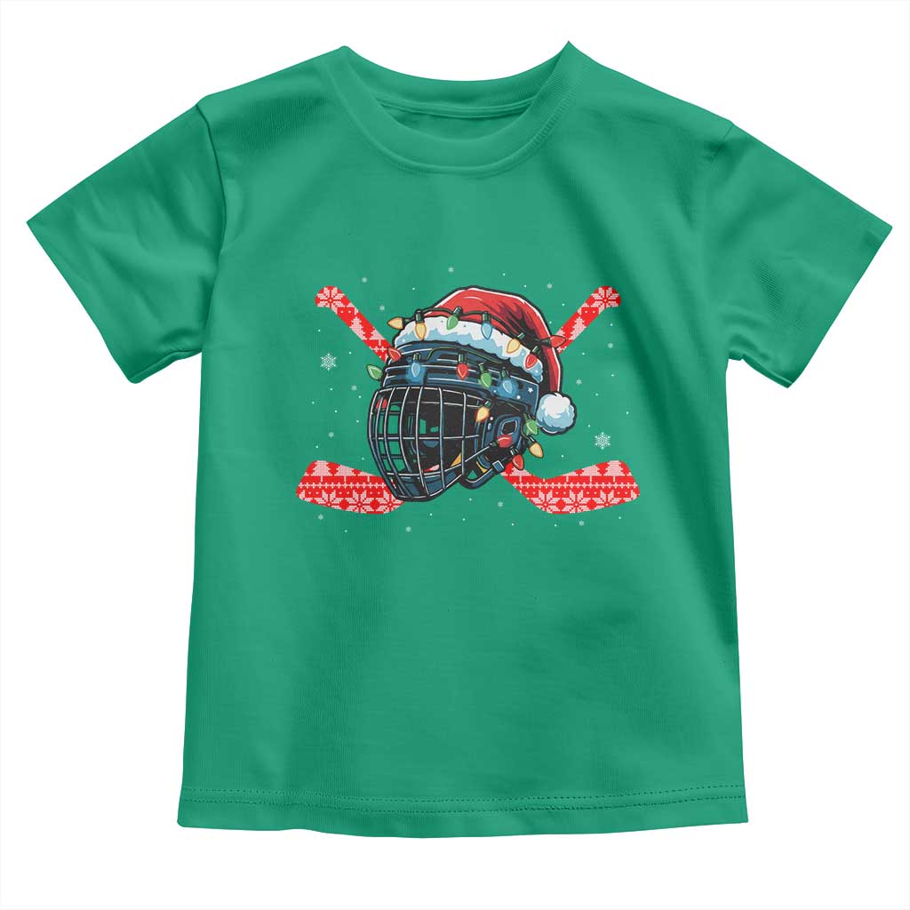 Christmas Ice Hockey Helmet Santa Toddler T Shirt Funny Xmas Gift - Wonder Print Shop