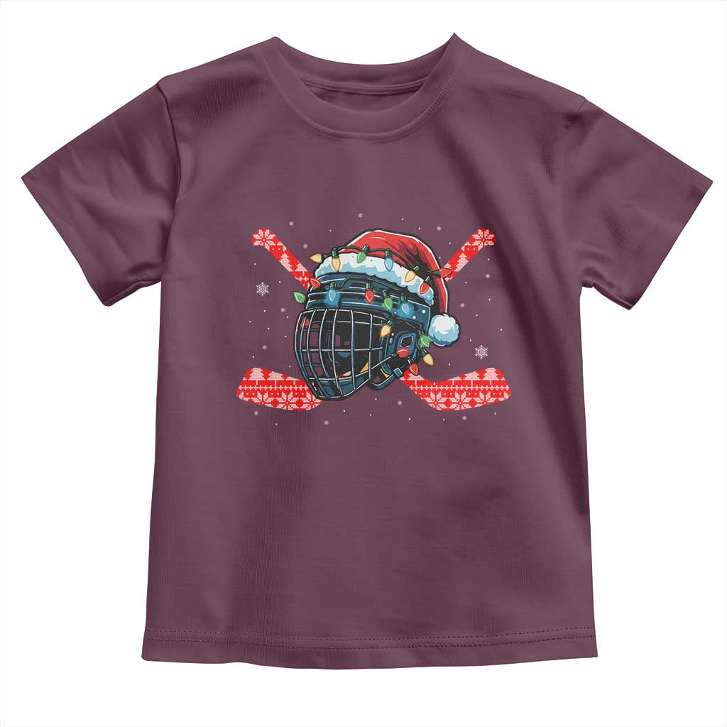 Christmas Ice Hockey Helmet Santa Toddler T Shirt Funny Xmas Gift - Wonder Print Shop