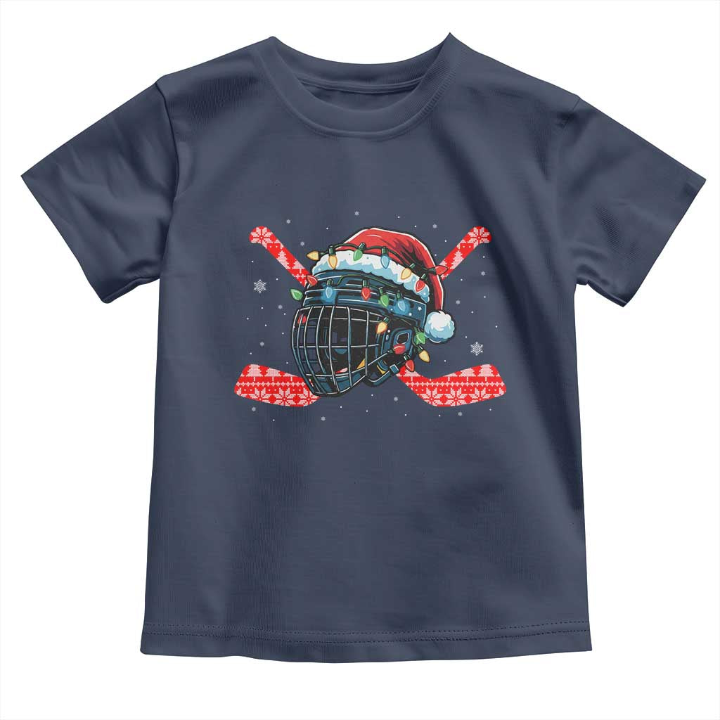Christmas Ice Hockey Helmet Santa Toddler T Shirt Funny Xmas Gift - Wonder Print Shop