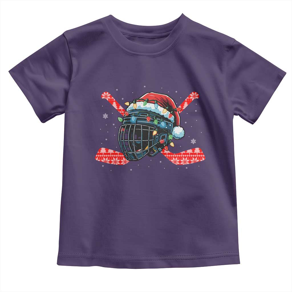 Christmas Ice Hockey Helmet Santa Toddler T Shirt Funny Xmas Gift - Wonder Print Shop