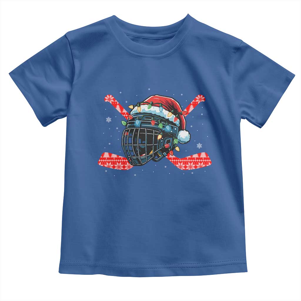 Christmas Ice Hockey Helmet Santa Toddler T Shirt Funny Xmas Gift - Wonder Print Shop