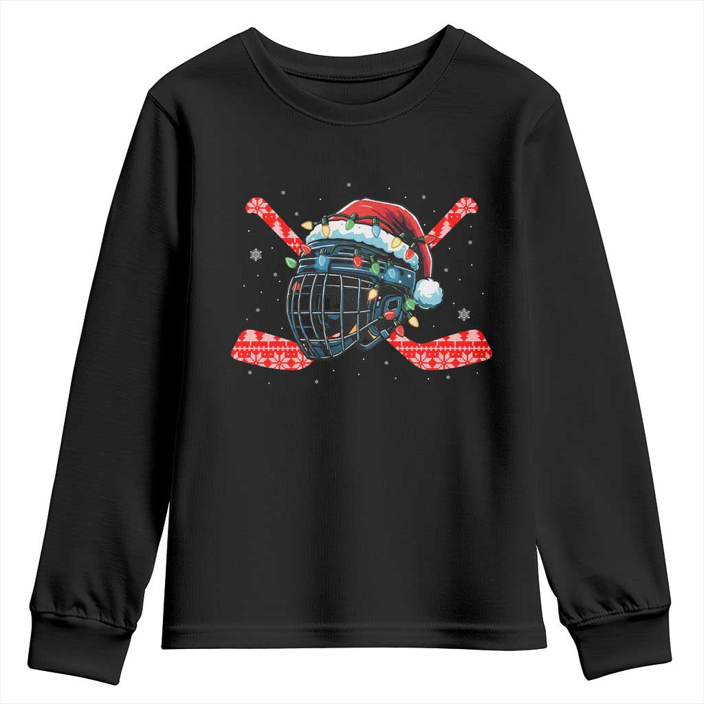 Christmas Ice Hockey Helmet Santa Youth Sweatshirt Funny Xmas Gift - Wonder Print Shop